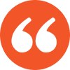 Orange circle with black quotation marks inside.